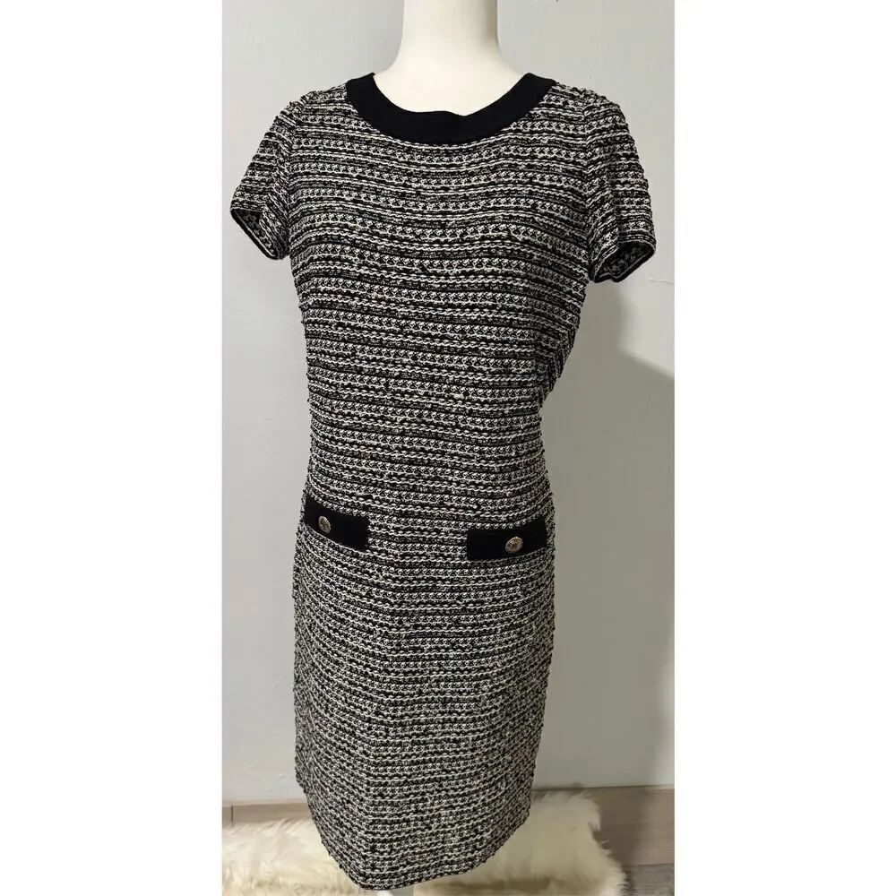 St. John knit tweed black white sheath dress 4